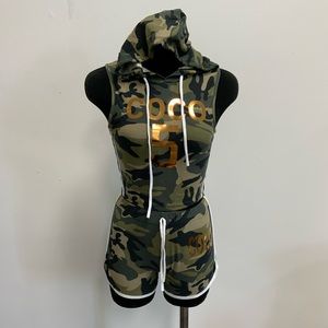 Hooded short set romper with graphic- Camo